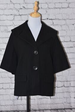 BARNEY'S NEW YORK Black Short Sleeve Cropped Button Front Jersey Jacket Size 6